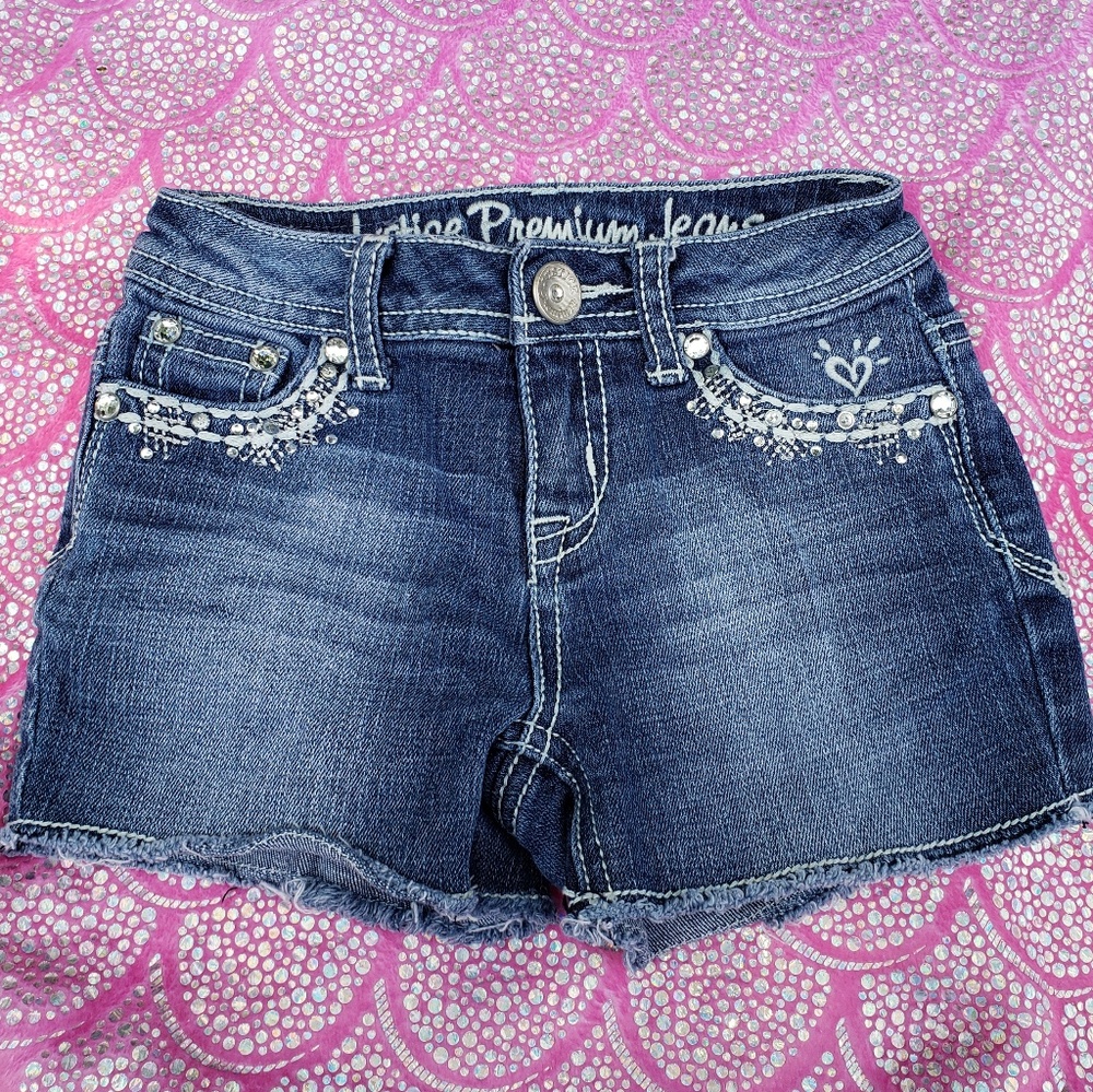 Justice Premium Bling Jean shorts frayed Sz 7